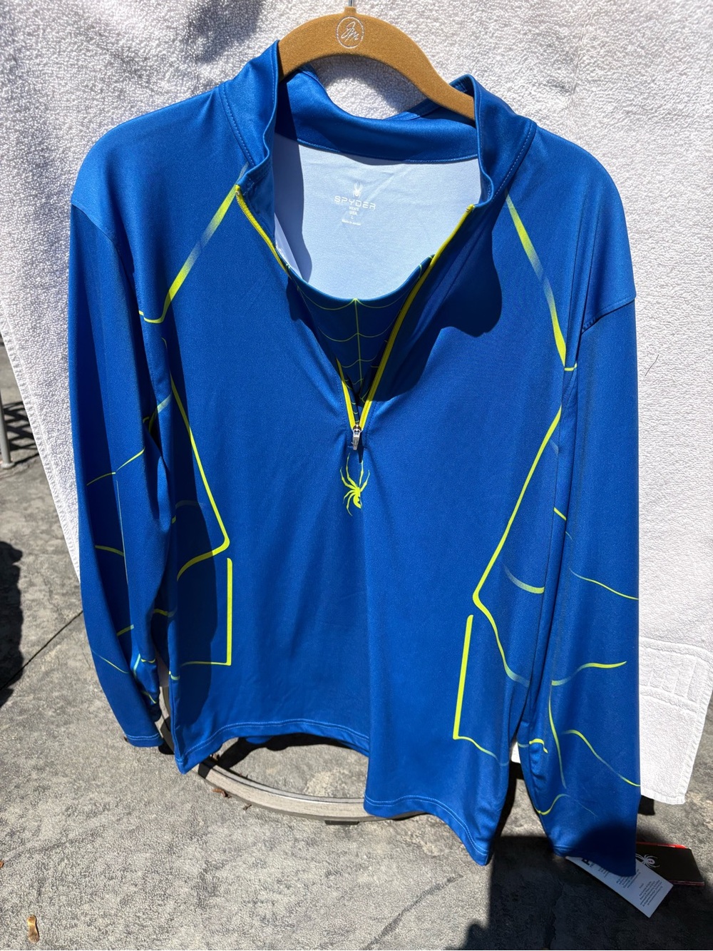 Spyder Men's Royal Blue Long-Sleeve Swim Rash Guard with Neon Yellow Accents